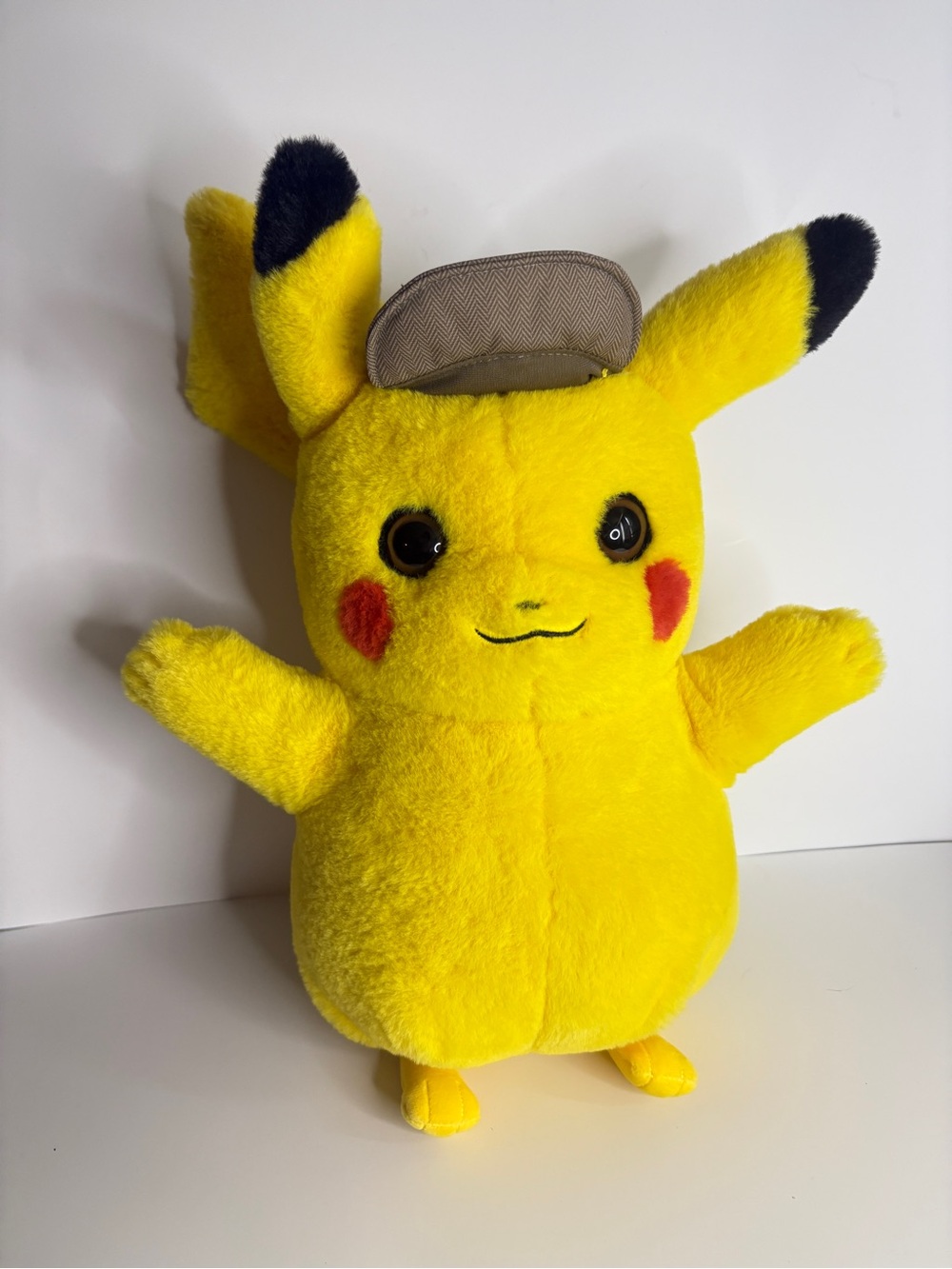 Pokemon Yellow Detective Pikachu Plush with Black Ear Tips and Red Cheeks
